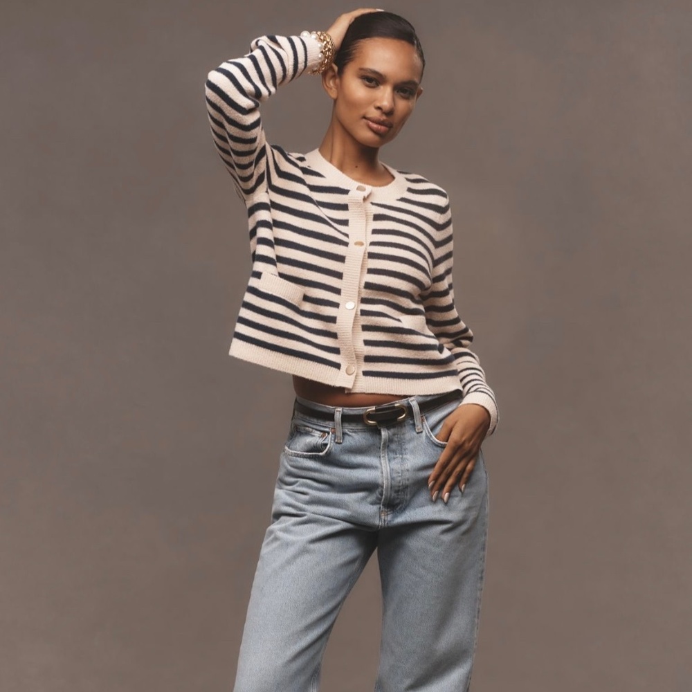 Anthropologie Striped Sweater - Navy & Ecru (US S)